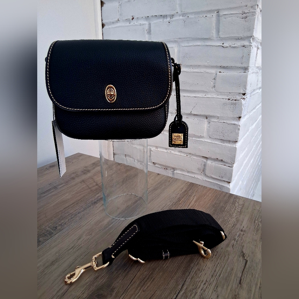 Dooney & Bourke Pebble Leather Saddle Bag with Web Strap